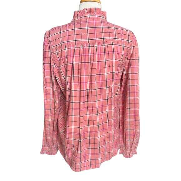 Loft Plaid Ruffle Shirt Long Sleeve Button Preppy Academia Womens Size Medium - Picture 3 of 14